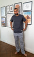Men summer pajama set Dark Grey T-shirt + Black X White Checkered Pants